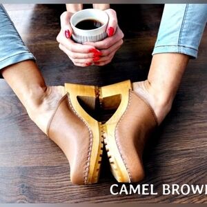 Handmade Brown Leather Clogs, women's size 9